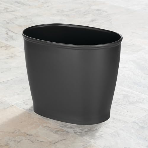 Image of iDesign Slim Plastic Bathroom Trash Can, Black | Small Garbage Bin, For Bedroom, Office, Desk, Dorm