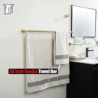 JQK Double Bath Towel Bar, Brushed Gold 33 Inch 304 Stainless Steel Thicken 0.8mm Towel Rack for Bathroom, Towel Holder Wall Mount, Useable Length 30 Inch, TB100L30-BG