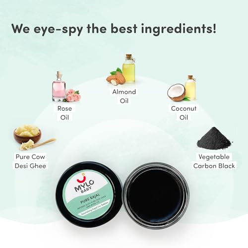 Image of Mylo Baby Pure Kajal 5gm | Dermatologically Tested | 100% Natural with Pure Desi Ghee | SmudgeProof | Long Lasting | Water-Resistant | Soothes Dry Eyes