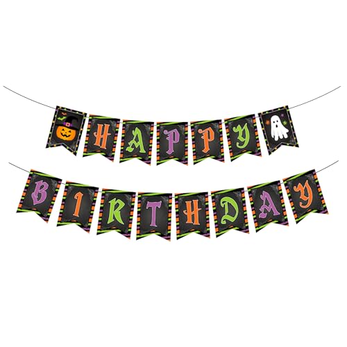 Halloween Birthday Decorations, Happy Birthday Banner and Halloween Pattern Banner