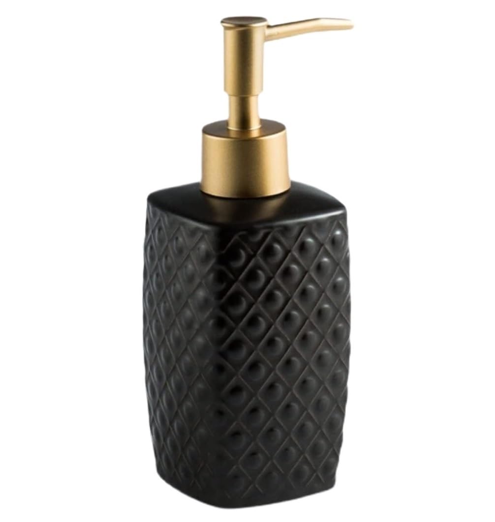Dispensador de Jabón Líquido Dispensador De Jabón Líquido Cerámica con Lunares En Relieve, Botella Rellenable Bomba Loción Botellas de Aseo(Black)