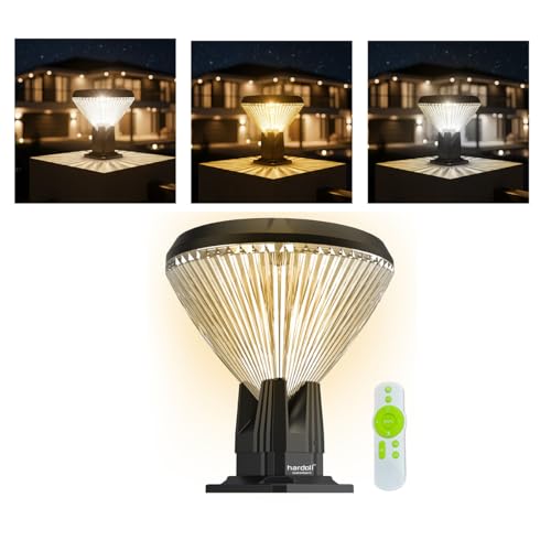 hardoll Solar Gate & Garden Outdoor Lights for Home 8800mAh Battery, IP65 Waterproof, 64 LEDs, 3 Color Modes (Warm/Cool/Neutral), Remote Controlled, Round Shaped Pillar Lamps (Pack of 1)