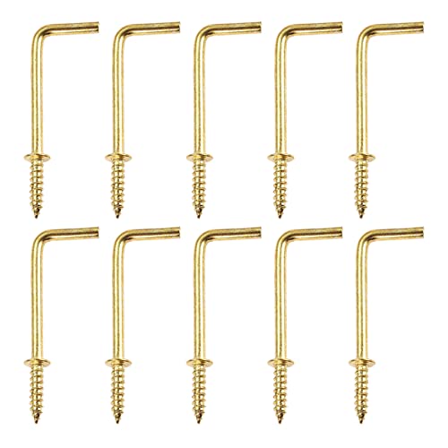dophee L Shape Right Angle 7 Shape Cup Hanging Ceiling 1 Shape Golden Frame Medal Screw in Hooks for Home Christmas Lights Hanger, 54x19mm(10 Pack)