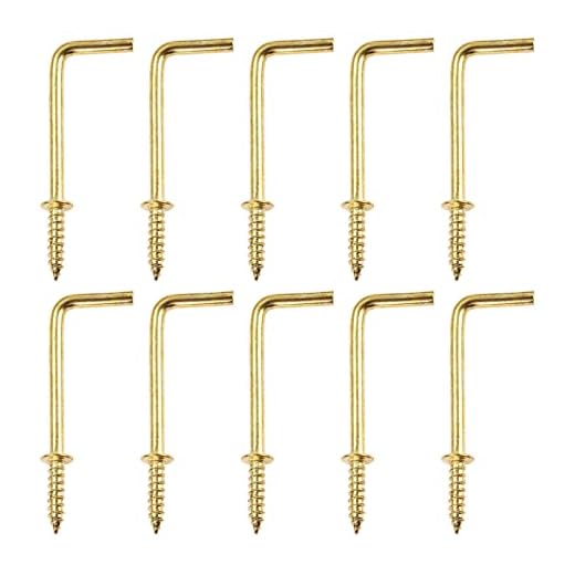 dophee L Shape Right Angle 7 Shape Cup Hanging Ceiling 1 Shape Golden Frame Medal Screw in Hooks for Home Christmas Lights Hanger, 54x19mm(10 Pack)