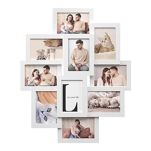 SONGMICS, Fotorahmen mit 10 Steckplätzen, 10 x 15 cm für jedes Foto, Collage-Rahmen, MDF, weiß, RPF20WT SONGMICS, Fotorahmen mit 10 Steckplätzen, 10 x 15 cm für jedes Foto, Collage-Rahmen, MDF, weiß, RPF20WT