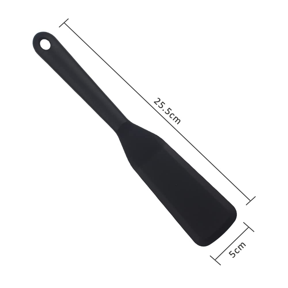 2 Spatole In Silicone Nero Antiaderenti – 25x5 Cm, Resistenti Al Calore, Per Pancake, Hamburger, Uova, Crepes – Set Di Spatole Sottili Da Cucina
