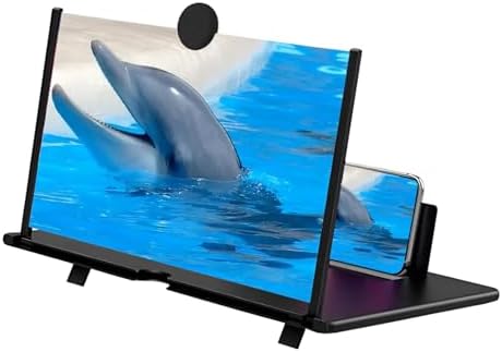 12 inch Phone Screen Magnifier for Cell Phone, HD Screen Magnifier Movie Video Game Amplifier, Pulling-Out Mobile Magnifiers Projector Screens with Foldable Stand for All Smartphones - Black