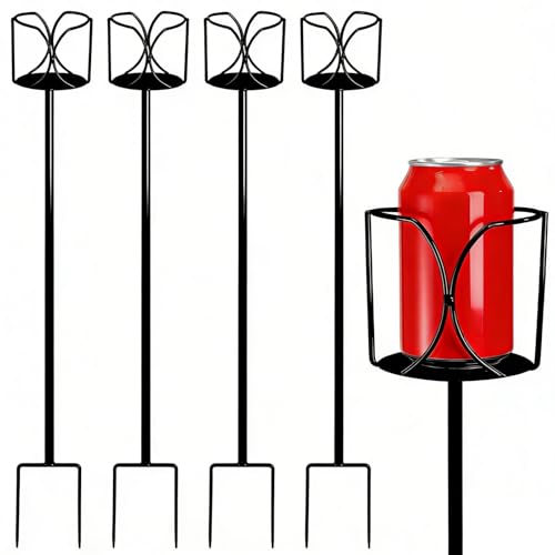 Cididu Set of 4 Drink Holder Stakes Metal Outdoor Cup Holders Beer Beverage Stakes Set Drink Stand Portable for Yard Camping Lawn Beach Picnics Great for Bottles Cups and Cans