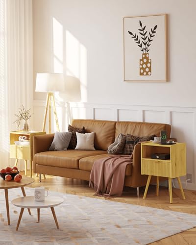 Image of JOONEE Nightstand with Outlet,Modern Bedside Table with Storage Drawer and Open Wood Shelf, for Living Room, Bedroom and Small Spaces, Accent Night Stand with Solid Wood Legs, Easy Assembly,Yellow Oak