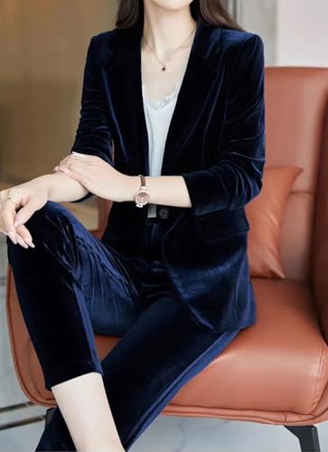 Women's Velvet Suit Single Breasted Jacket & Pants Notch Lapel Outfits for Casual Dinner4