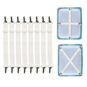 GOSHIES Bettlakenspanner verstellbar 50-200cm Spanner für Bettlaken Elastische Betttuchspanner mit Metallclips für Bügelbrett Bettlaken Oder Sofabezug Faltenfreie 8 Stück