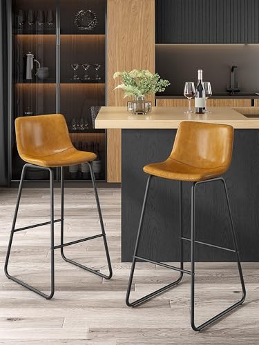 Image of 30in Bar Stools Counter Height Chairs Set of 2 (Whiskey Brown)