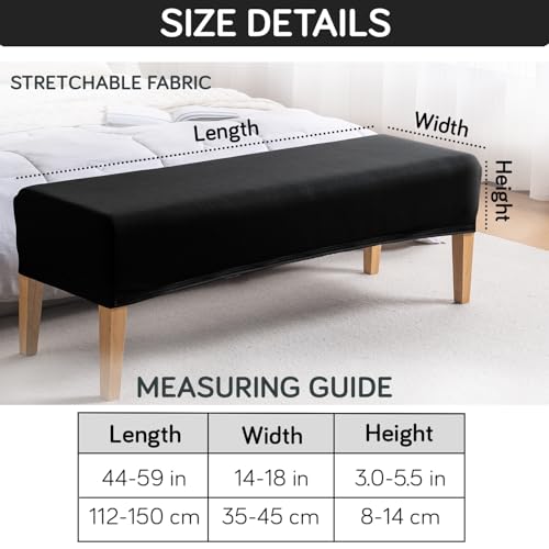 Image of HOKIPO 'SereneSolids' 140 GSM Polyester Blend Stretchable Dining Bench Slipcover, Black (AR-6245-BLK)