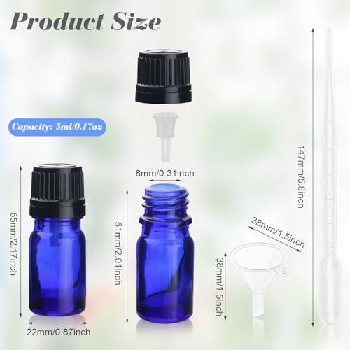 30 Pcs 5ml/0.17oz Cobalt Blue Glass Bottle Refillable Essential Oil Bottles with Orifice Dropper Reducer & Black Cap for Perfume Fragrance Liquid Cosmetic2