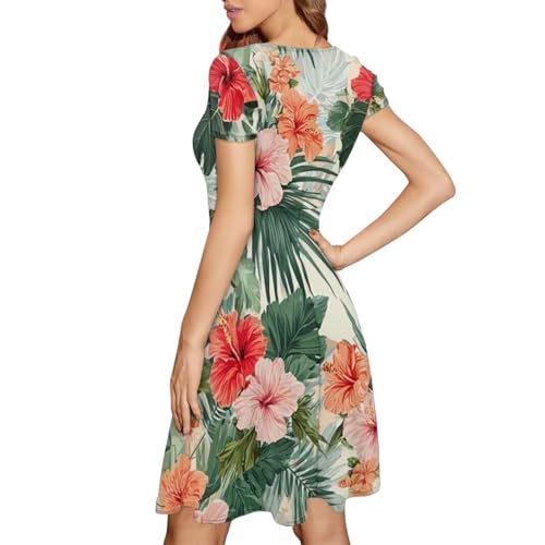 Image of HUGS IDEA Womens Puffy Swing Midi Dress Round Neck Short Sleeve Party A-Line Dresses