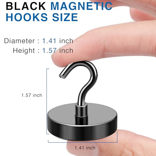 Image of LOVIMAG Black Magnetic Hooks, 12 Pcs, 150lbs Pull Force, Heavy Duty, Cruise Cabin, Door, Kitchen | Magnet with Hook for Cruise Cabins, Classroom, Kitchen Essentials, Door Decoration, Refrigerator, Black
