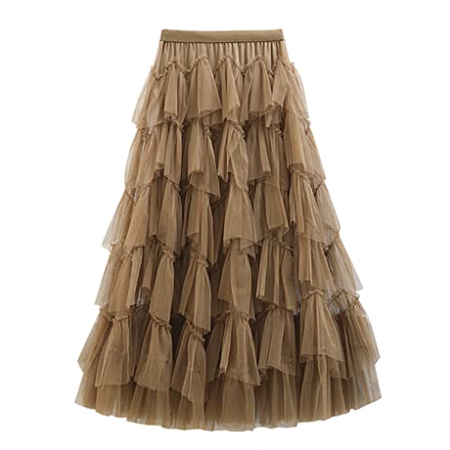 Jupe plissée en tulle premium multicouche à taille haute élastique fluide Dninmim