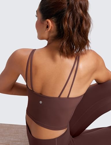 Image of CRZ YOGA Butterluxe-Light Womens V Neck Longline Sports Bra - Spaghetti Straps Workout Crop Top Padded Yoga Cami