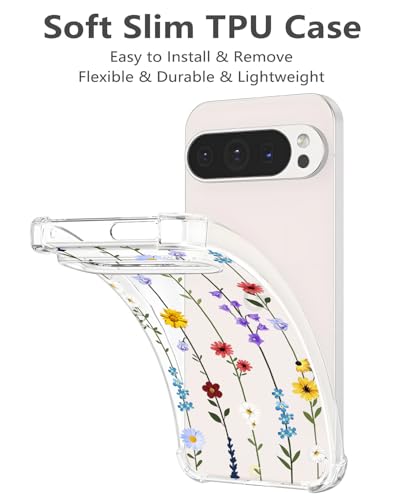 Coque Google Pixel 9 Pro XL souple transparente fleurie lot de 2 protections antichoc - 4