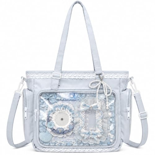 Ita Bag with DIY Accessory Kit - Clear Window Y2K Kawaii Lace Crossbody Bag with Display Insert for Pins & Button Badges