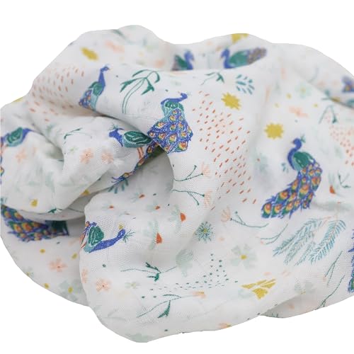 Image of Little Unicorn Cotton Muslin Swaddle Blanket Set | Set of 2 | 100% Cotton | Super Soft | Newborns and Infants | Large 47 x 47 | Machine Washable (Peacock)