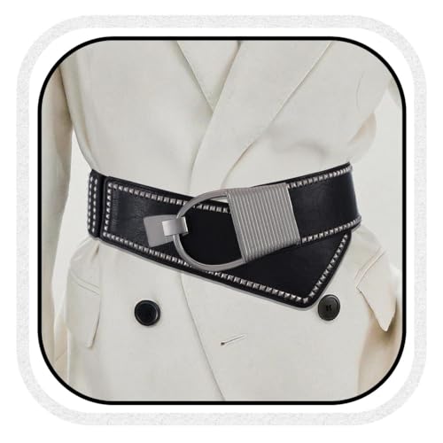 COSYDAYS Wide Elastic Studded Waist Belt Black Leather Corset Belts Fashion Stretchy Belt Accessories for Women
