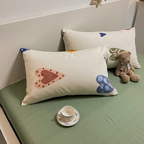 Layenjoy Heart Duvet Cover Set Twin 100Percent Cotton Bedding Cartoon Blue Orange Yellow Hearts On Twin (68 In X 86 In) #TOP5