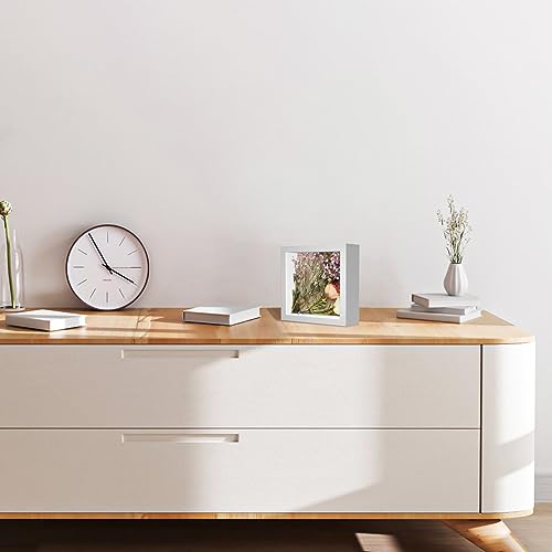 Califortree 5x5 Small Shadow Box Frame - Memory Box Display Case for Memorabilia Flower Awards Medals Wedding Photos and Keepsake, White