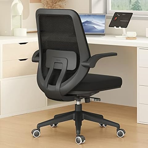 Hbada Office Chair Task Desk Chair Swivel Home Comfort Chairs with Flip-up Arms and Adjustable Height, Black Cover