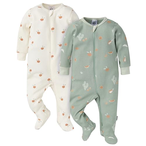 Gerber Baby Unisex 2-Pack 2-Way Zip Thermal Footed Sleep 'N Play, Desert Fruit, 6-9 Months