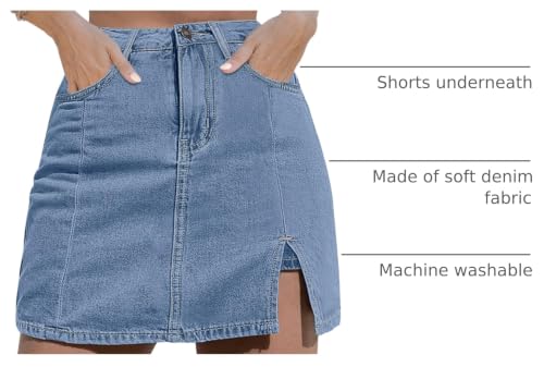 Image of luvamia Jean Skort Women High Waisted Stretchy Denim Mini Skirt Side Slit