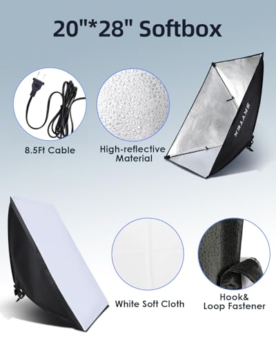 Image of Skytex Softbox Lighting Kit 2Pack 20x28in Soft Box | 85W 2700-6400K E27 LED Bulb Continuous Photography Lighting, Photo Studio Lights Equipment for Camera Shooting, Video Recording
