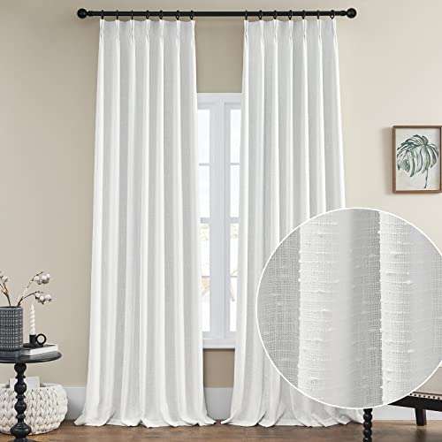Maison Colette Pinch Pleat White Natural Linen Curtain 84 Inches Length For Bedroom,Back Tab Semi Sheer Window Treatment Drapes For Living Room,2 Panels,40" Width #TOP5