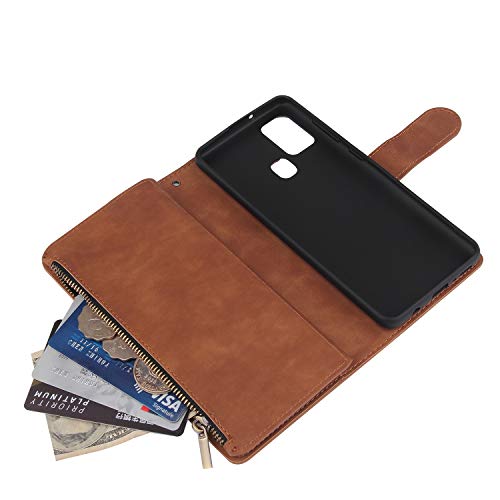 Asuwish Compatible With Samsung Galaxy A21S Wallet Case Tempered Glass Screen Protector And Leather Flip Cover Card Holder Stand Cell Accessories Phone Cases For Glaxay Galaxies A 21S Women Men Brown #TOP3