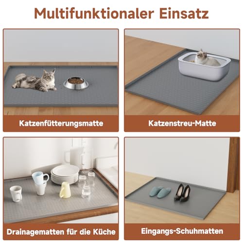 Große Katzenklo Matte 80x56cm, Katzenstreu Matte aus Lebensmittelechtem Silikon, Wasserdicht Urinbeständiges Katzenmatte Katzenklo, Leicht zu Reinigen, Rutschfeste Katzenmatte für den Boden - Grau