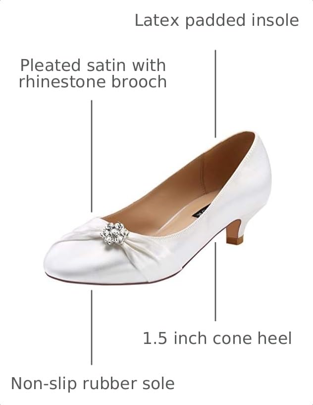 Image of ERIJUNOR Women Closed Toe Comfort Kitten Heels Rhinestones Satin Wedding Evening Dress Shoes