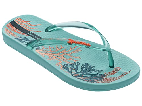 Ipanema Women's Ana Glossy Flip Flop - Comfortable & Stylish Summer Sandal With Anatomic Footbed & Non-Slip Sole, Blue On Blue With Orange, Size 9 #TOP1