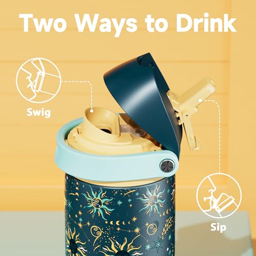 Image of 24 oz Insulated Water Bottle with Straw: Meoky Stainless Steel Metal Water Bottle with 2-in-1 Lid - Leak Proof, Cold for 24 Hours, Protective Silicone Base, BPA-Free for Sports Travel Car, Tarot