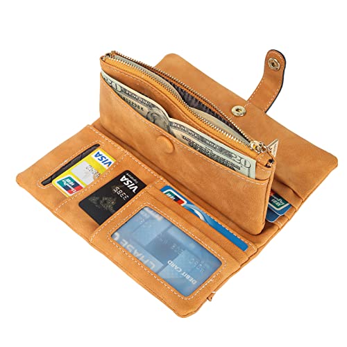 Image of Bird&Fish Women Vegan Leather Wallet Bifold Clutch Large Capacity Card Organizer Buckle Long Purse for Girls Candy Color