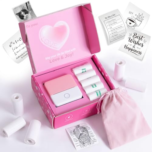 Image of cudinham Print Pods Mini Printer, Sticker Printer with 10 Rolls Thermal Printing Paper, Inkless Pocket Printpod for Phone, Impresora Portatil for Notes, DIY, Gift Set for Student, Kids, Family (Pink)