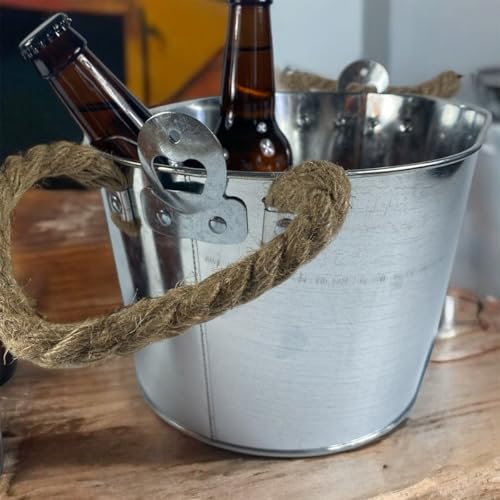 Miniatura 4 de Calledelregalo Cubo De Hielo Metálico Con Abridor De Cervezas, Con Asas, Enfriador De Botellas Para Exteriores - Cubitera Para Cerveza - 6l De Capacidad - Para Fiestas O Eventos