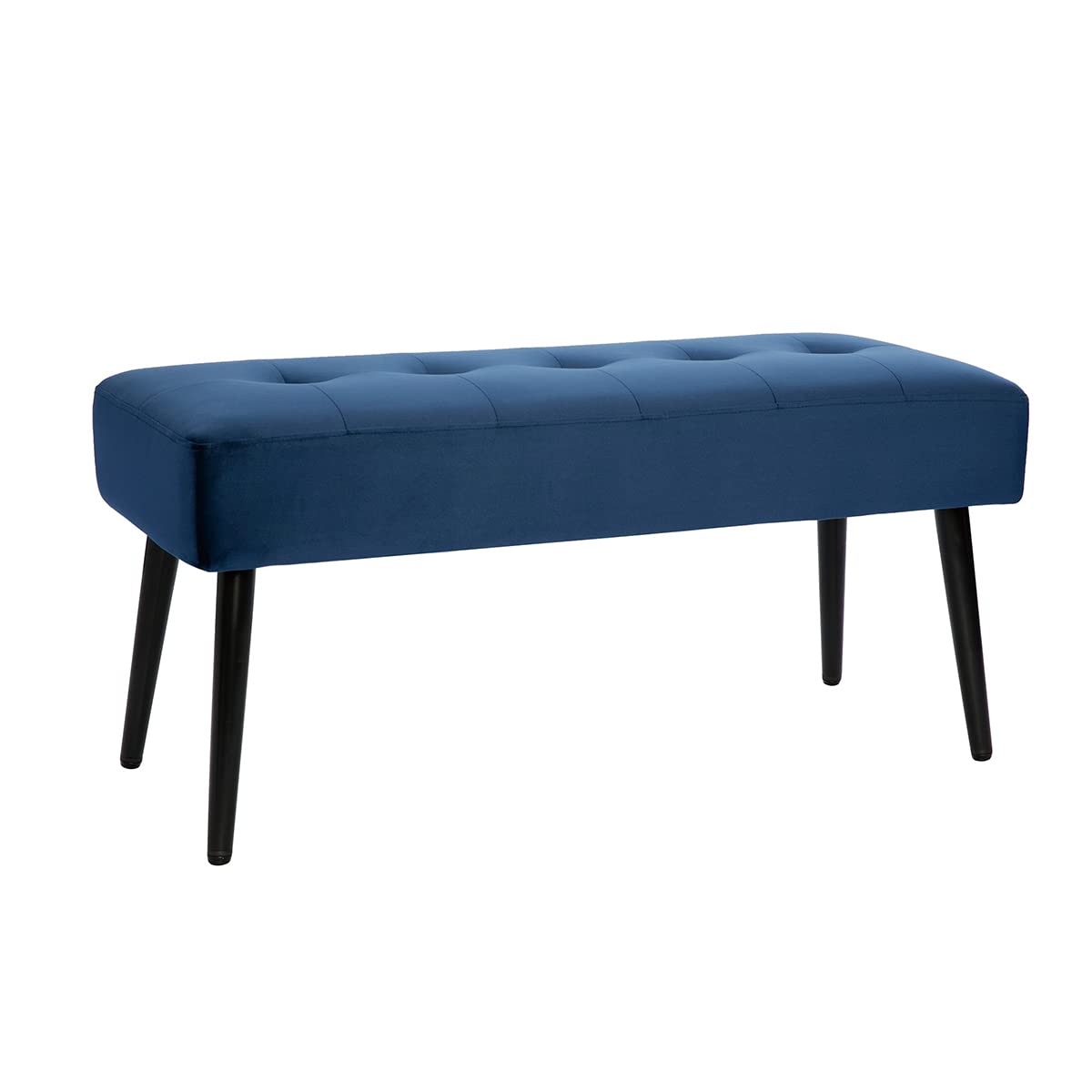 Miliboo Banc Design capitonné en Tissu Velours Bleu Nuit et métal Noir L96 cm GUESTA