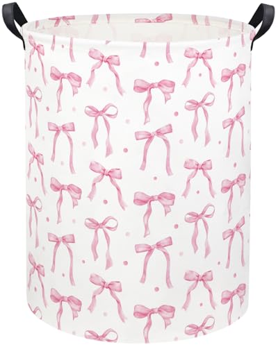 TIBAOLOVER Baby Laundry Basket Kids Hamper Toy Storage Bin for Boys Room Decor Baby Nursery Hamper Gift Baskets for Bedroom Bathroom(Dot Bowknot)