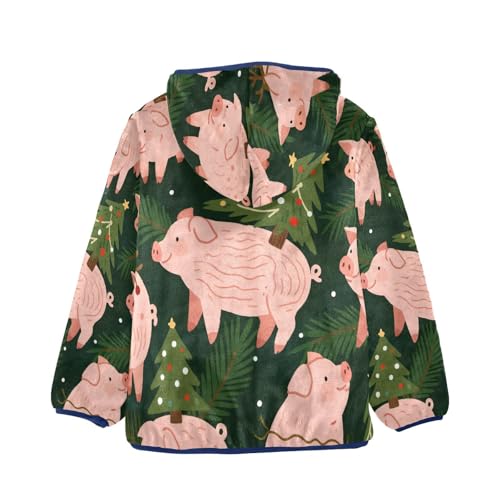 Pigs Flying Among Christmas Trees Toddler Fleece Jacket Girl Boys Hooded Fleece Jacket Coat Warm Outwear Zip-up 3-10T2