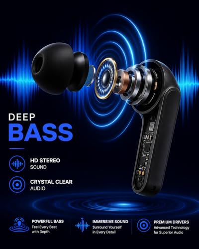 Image of Wireless Earbuds Bluetooth 5.3 TWS Earbuds with Deep Bass, ENC Noise Cancellation, Touch Control, HD Mic, Type-C Fast Charging, Low Latency Gaming Earbuds for Android iOS Smartphones