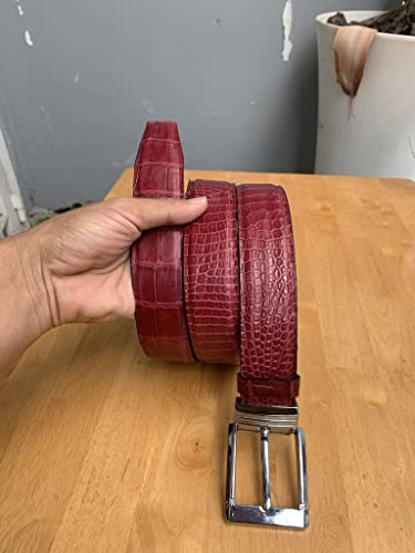 Genuine alligator belly burgundy leather belts for Men, crocodile belly skin Men's belt2