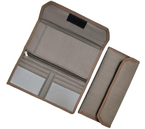 Image of Multiple Cheque Book Holder | Photo Slots, Credit /Debit Card Slots with Zipper Multi Pocket Expanding Zip Pouch Travel Organizer Bag Case for Small Electronics and Accessories -(Color Brown)