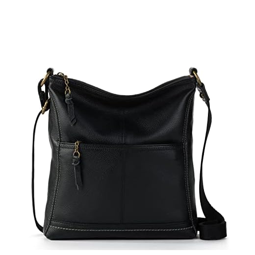 The Sak Bolsa feminina Iris transversal em couro casual com alça ajustável bolsos com zíper, preta, tamanho único EUA, Preto, One Size