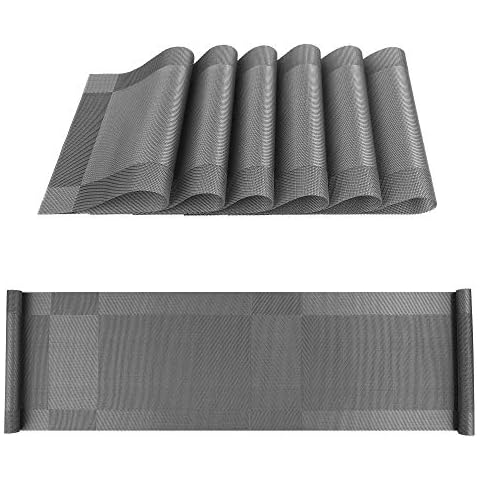 ISIYINER Tischläufer und Tischsets rutschfest Abwaschbar PVC Platzdeckchen Set Cover