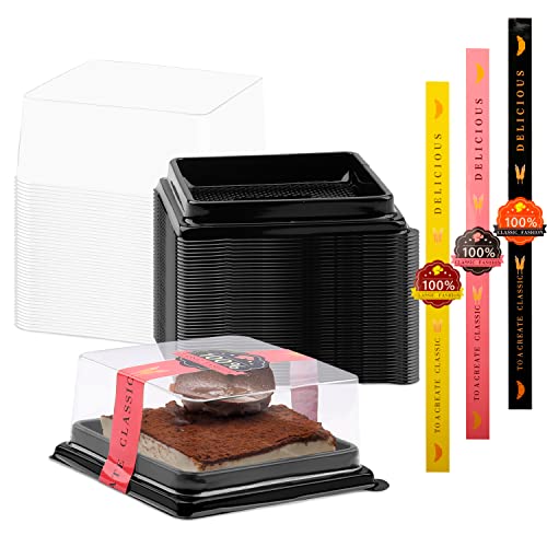 Mini-Kuchenboxen, 8.9 cm, transparent, Kunststoff, Mini-Cupcake-Box, Muffins, Kekse, Kuppelbox, Mondkuchenbox, Geschenk-Box, Bonus 50 Stück Aufkleber (schwarz) Cover